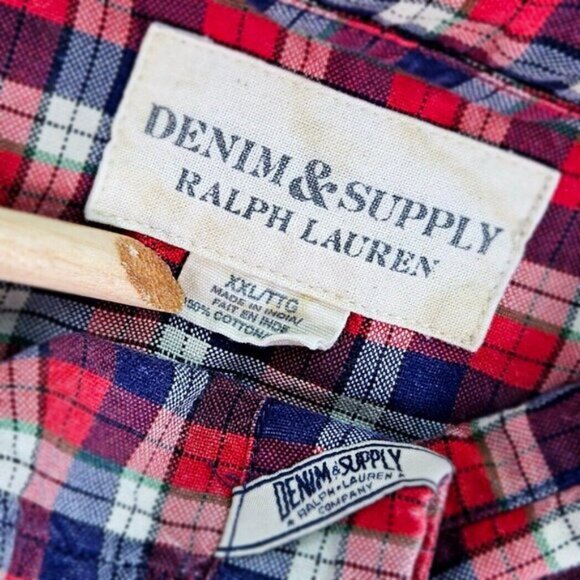 Denim & Supply Ralph Lauren Shirt Red Blue White Purple Plaid Mens Size XXL 2XL - Picture 7 of 12
